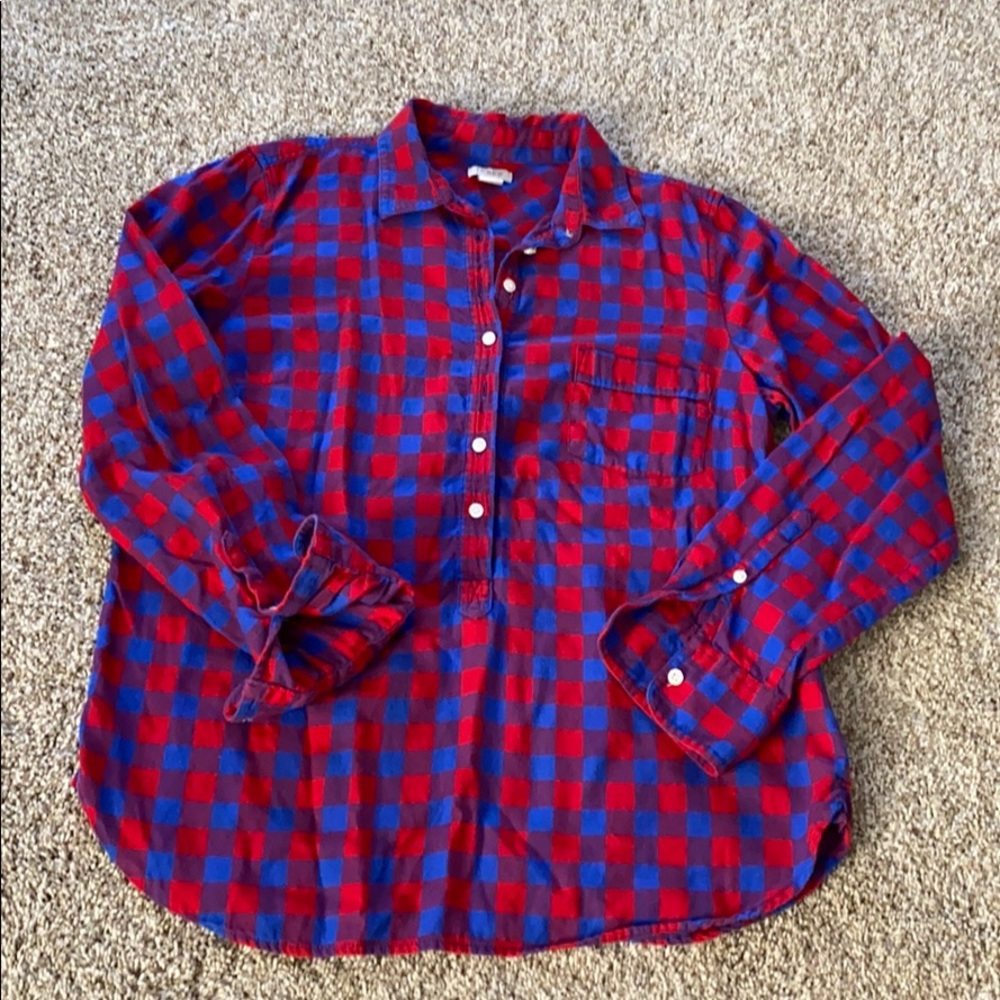 Blue & red 1/2 button flannel